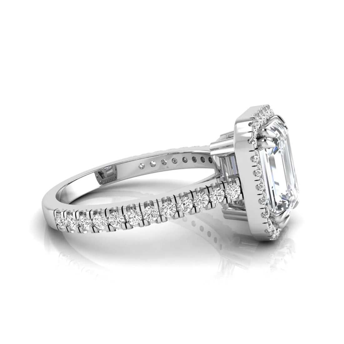 OctaPearl 2 ct Emerald Cut Halo Lab Grown Diamond Engagement Ring