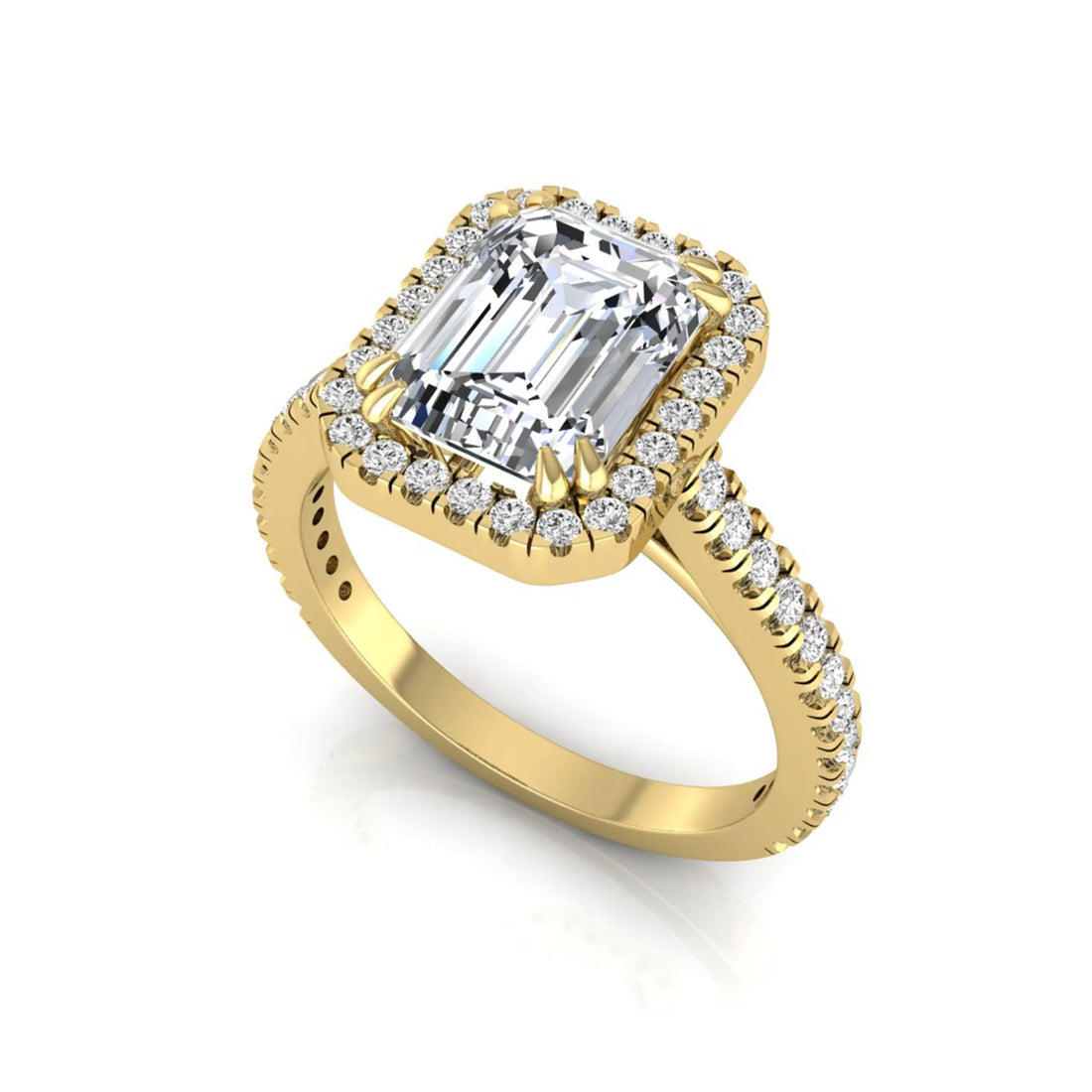 OctaPearl 2 ct Emerald Cut Halo Lab Grown Diamond Engagement Ring
