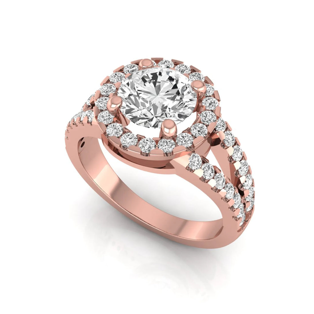 OctaPearl 1.5 ct Round Halo Lab Grown Diamond Split Shank Pave Engagement Ring
