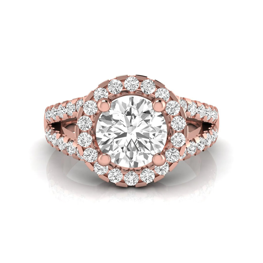 OctaPearl 1.5 ct Round Halo Lab Grown Diamond Split Shank Pave Engagement Ring