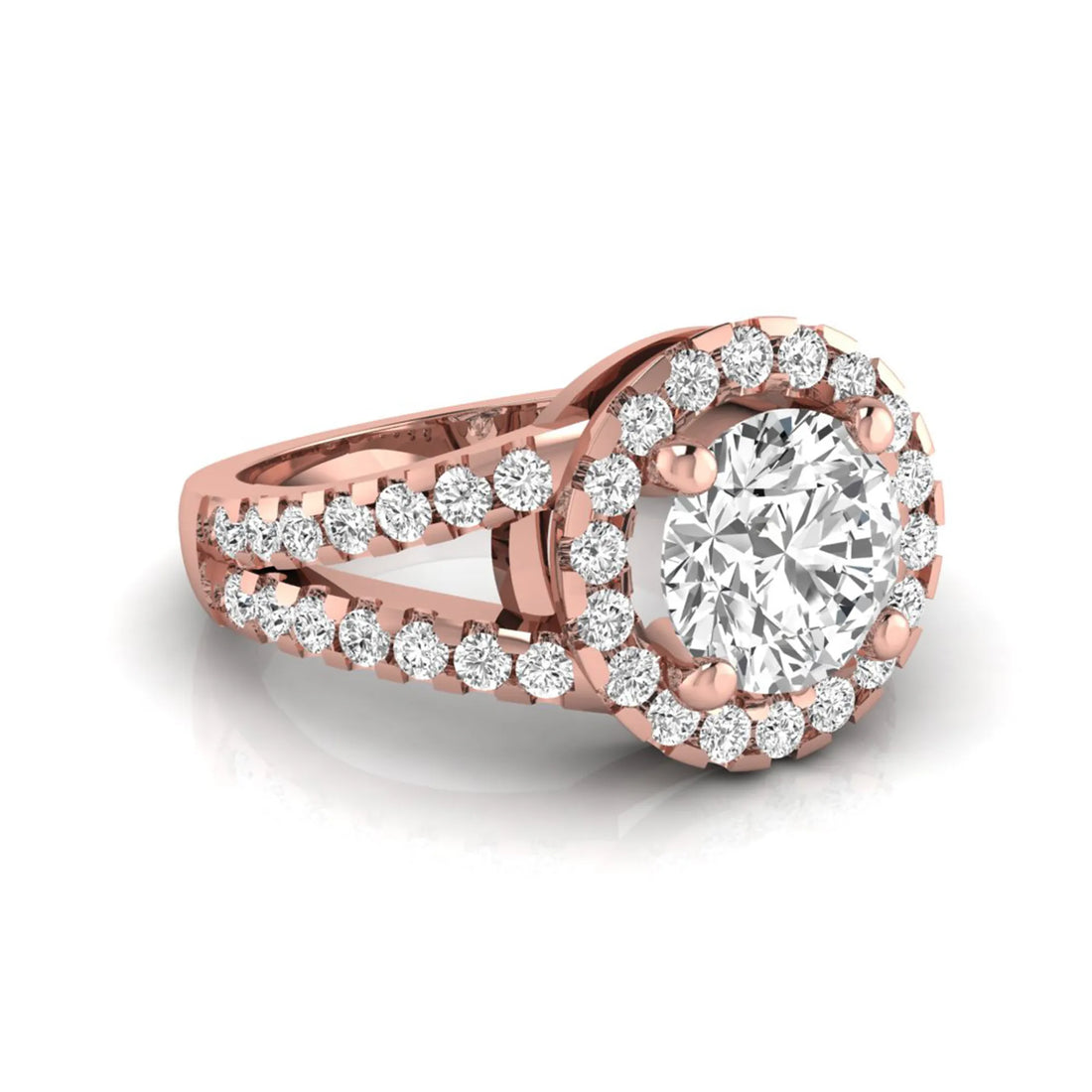 OctaPearl 1.5 ct Round Halo Lab Grown Diamond Split Shank Pave Engagement Ring