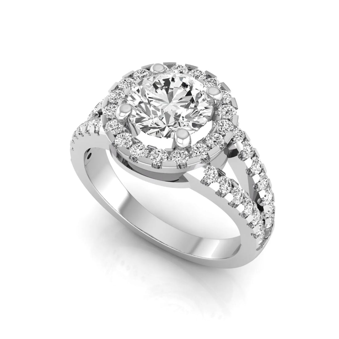 OctaPearl 1.5 ct Round Halo Lab Grown Diamond Split Shank Pave Engagement Ring