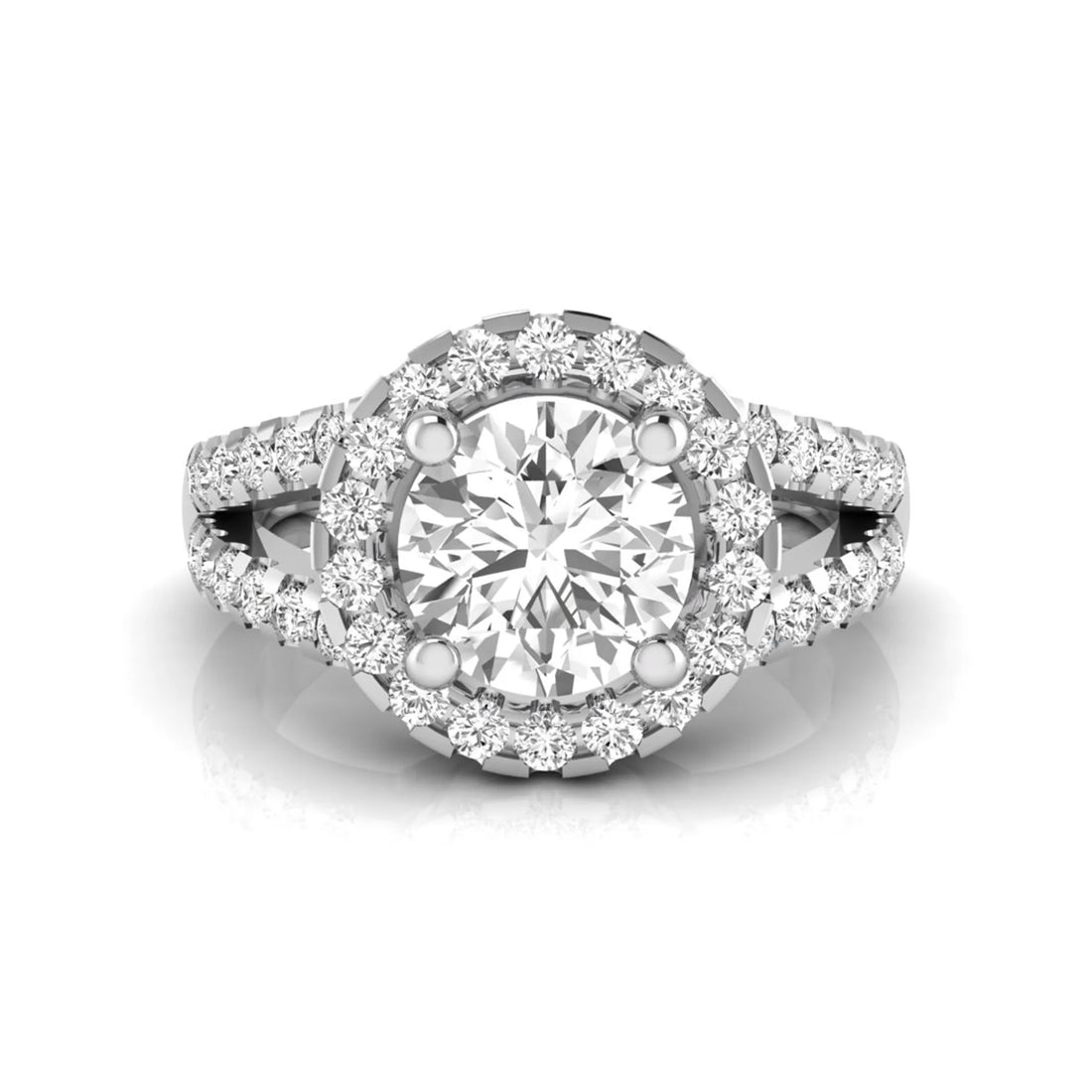 OctaPearl 1.5 ct Round Halo Lab Grown Diamond Split Shank Pave Engagement Ring