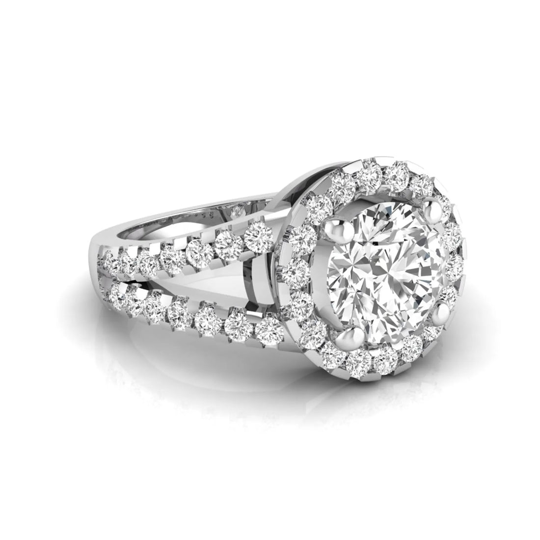 OctaPearl 1.5 ct Round Halo Lab Grown Diamond Split Shank Pave Engagement Ring