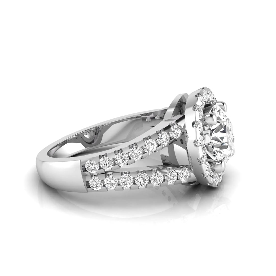 OctaPearl 1.5 ct Round Halo Lab Grown Diamond Split Shank Pave Engagement Ring