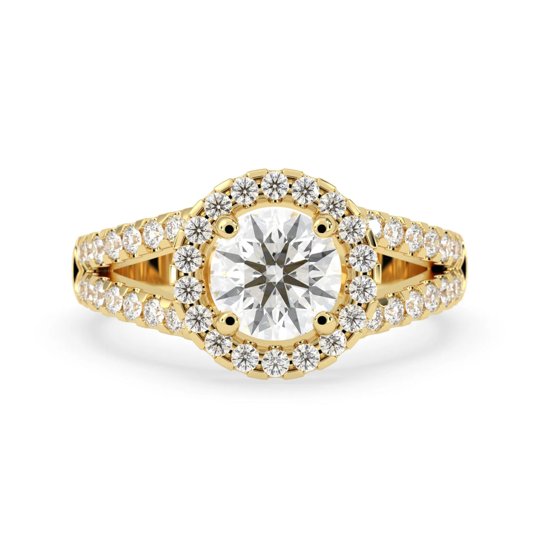 OctaPearl 1.5 ct Round Halo Lab Grown Diamond Split Shank Pave Engagement Ring