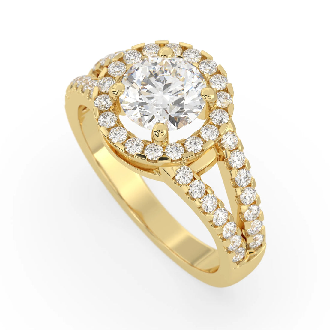 OctaPearl 1.5 ct Round Halo Lab Grown Diamond Split Shank Pave Engagement Ring