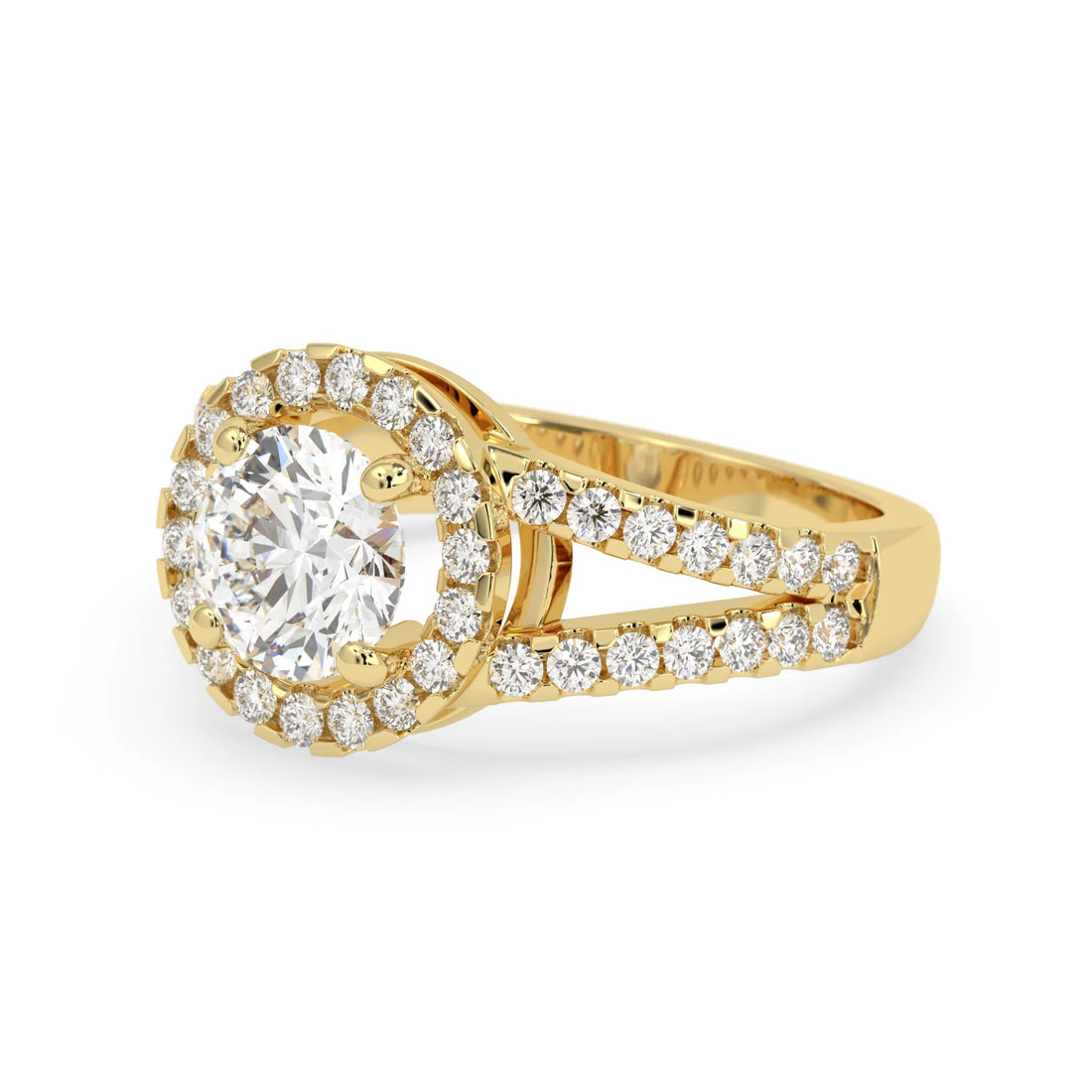 OctaPearl 1.5 ct Round Halo Lab Grown Diamond Split Shank Pave Engagement Ring