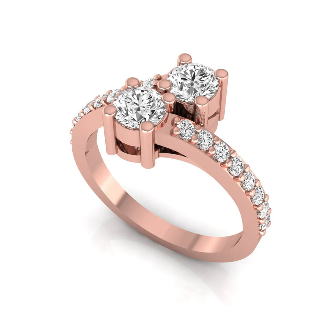OctaPearl Round Two Stone Lab Grown Diamond Bypass Pave Engagement Ring