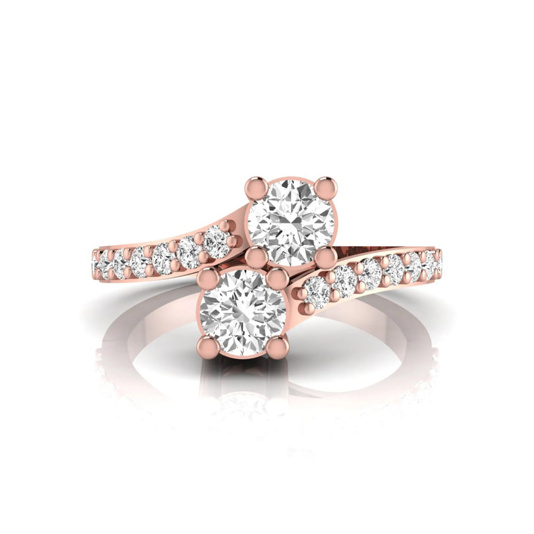 OctaPearl Round Two Stone Lab Grown Diamond Bypass Pave Engagement Ring