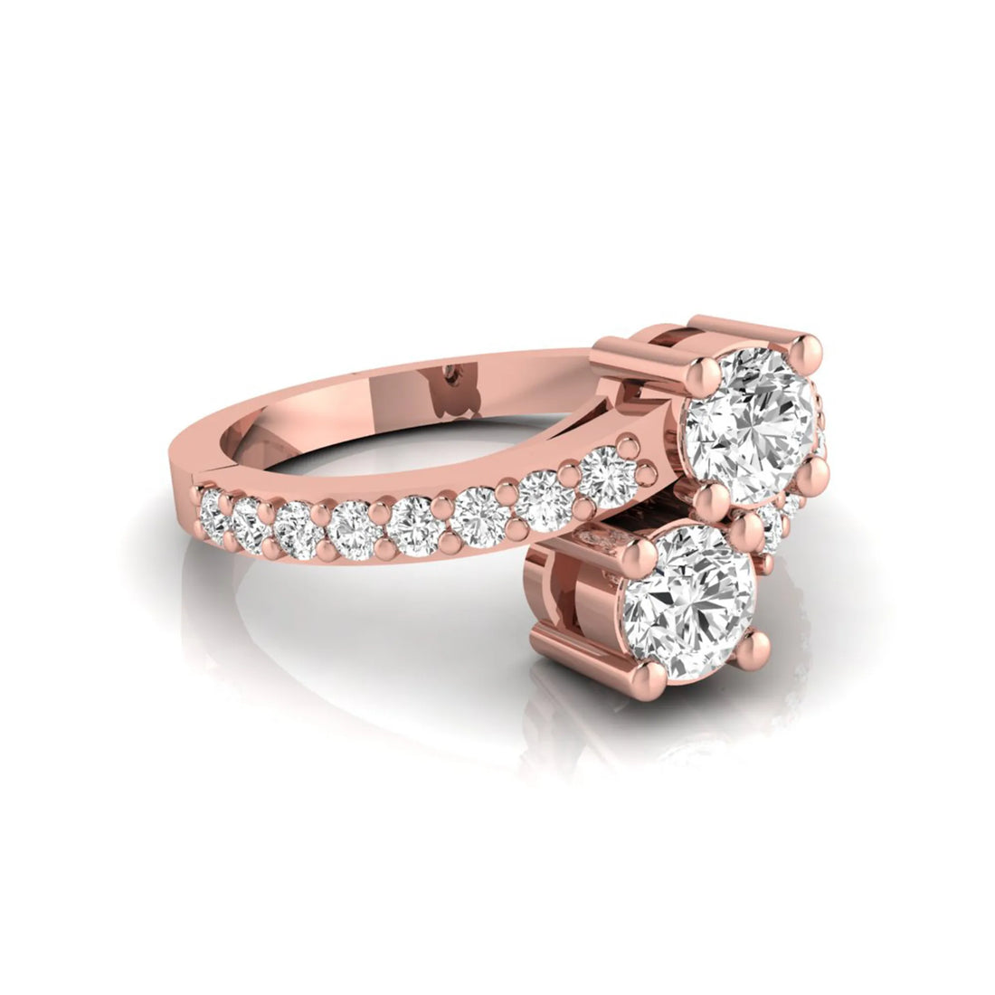 OctaPearl Round Two Stone Lab Grown Diamond Bypass Pave Engagement Ring
