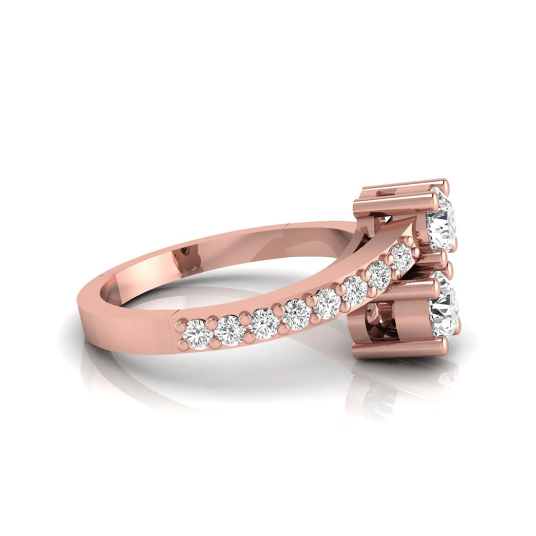 OctaPearl Round Two Stone Lab Grown Diamond Bypass Pave Engagement Ring