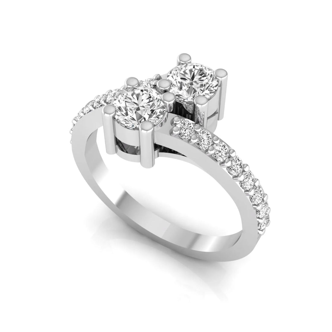OctaPearl Round Two Stone Lab Grown Diamond Bypass Pave Engagement Ring