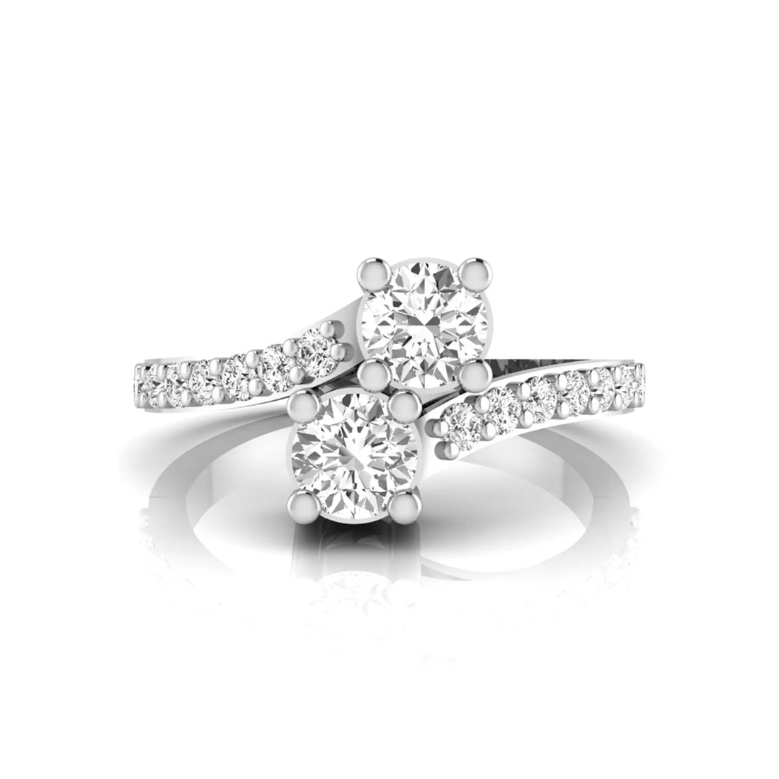 OctaPearl Round Two Stone Lab Grown Diamond Bypass Pave Engagement Ring
