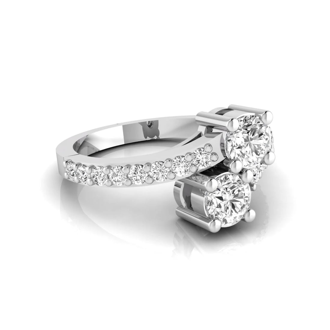 OctaPearl Round Two Stone Lab Grown Diamond Bypass Pave Engagement Ring