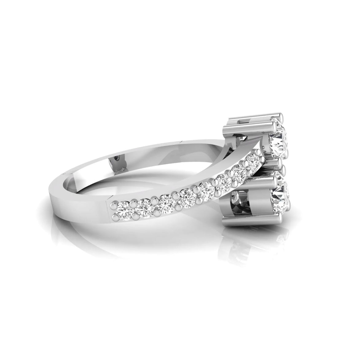 OctaPearl Round Two Stone Lab Grown Diamond Bypass Pave Engagement Ring