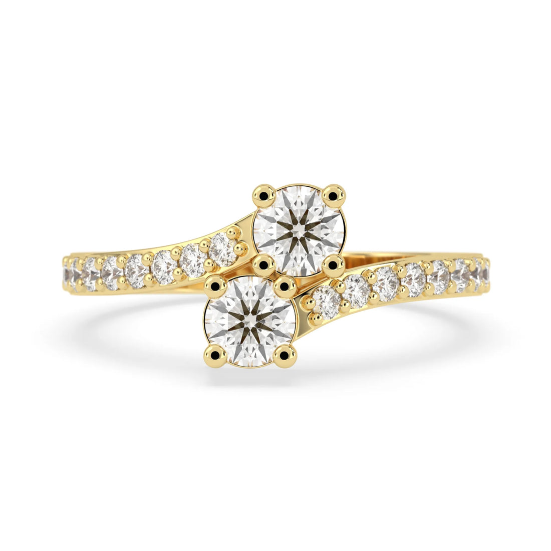 OctaPearl Round Two Stone Lab Grown Diamond Bypass Pave Engagement Ring
