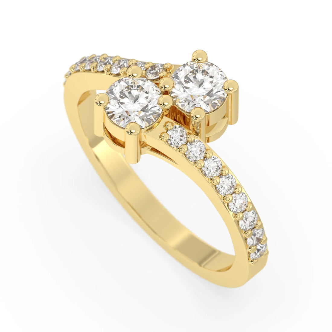 OctaPearl Round Two Stone Lab Grown Diamond Bypass Pave Engagement Ring