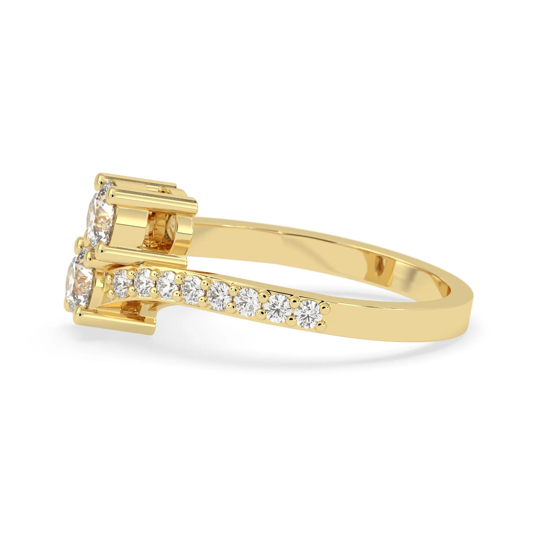 OctaPearl Round Two Stone Lab Grown Diamond Bypass Pave Engagement Ring