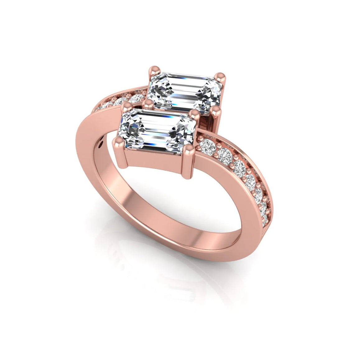 OctaPearl Emerald Cut Two Stone Lab Grown Diamond Bypass Engagement Ring