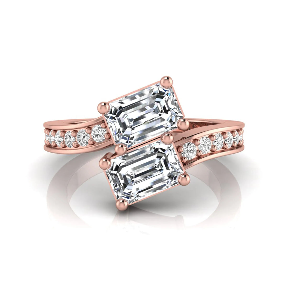 OctaPearl Emerald Cut Two Stone Lab Grown Diamond Bypass Engagement Ring