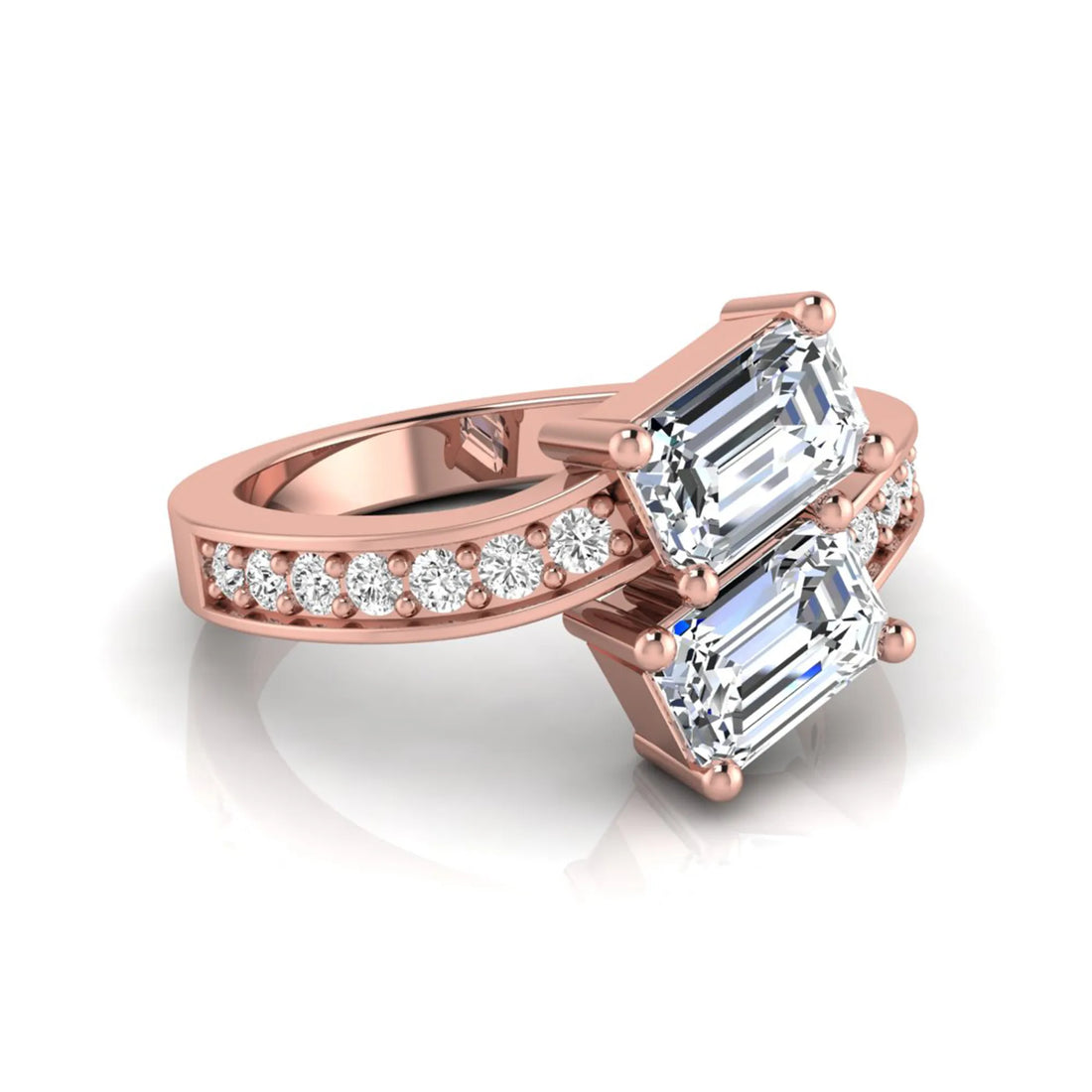 OctaPearl Emerald Cut Two Stone Lab Grown Diamond Bypass Engagement Ring