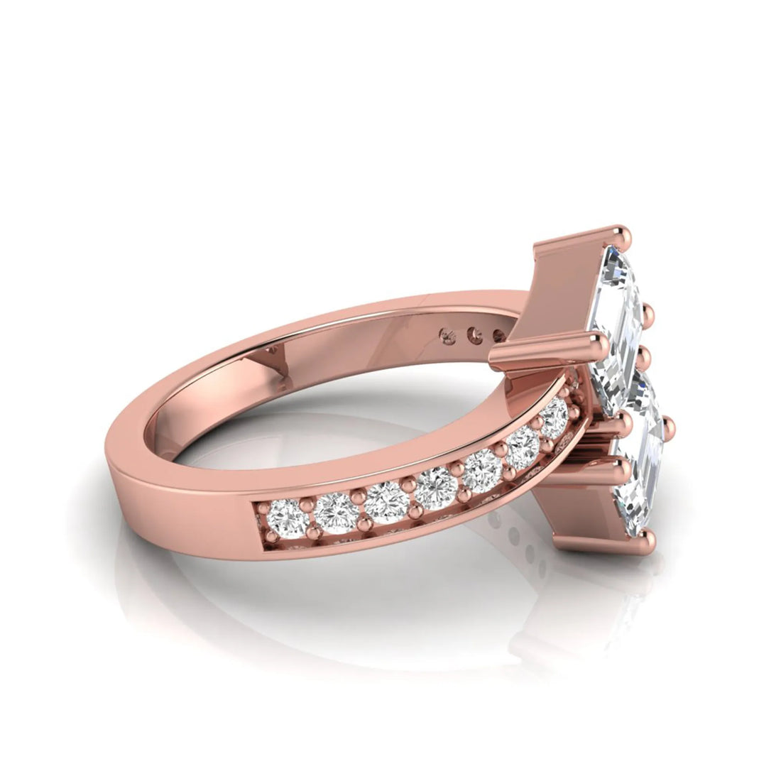 OctaPearl Emerald Cut Two Stone Lab Grown Diamond Bypass Engagement Ring