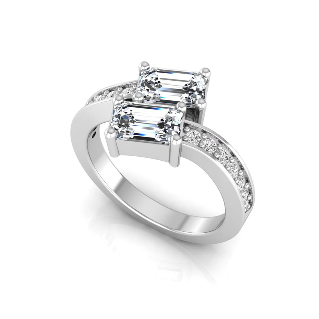 OctaPearl Emerald Cut Two Stone Lab Grown Diamond Bypass Engagement Ring