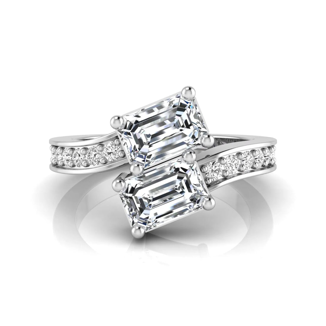 OctaPearl Emerald Cut Two Stone Lab Grown Diamond Bypass Engagement Ring