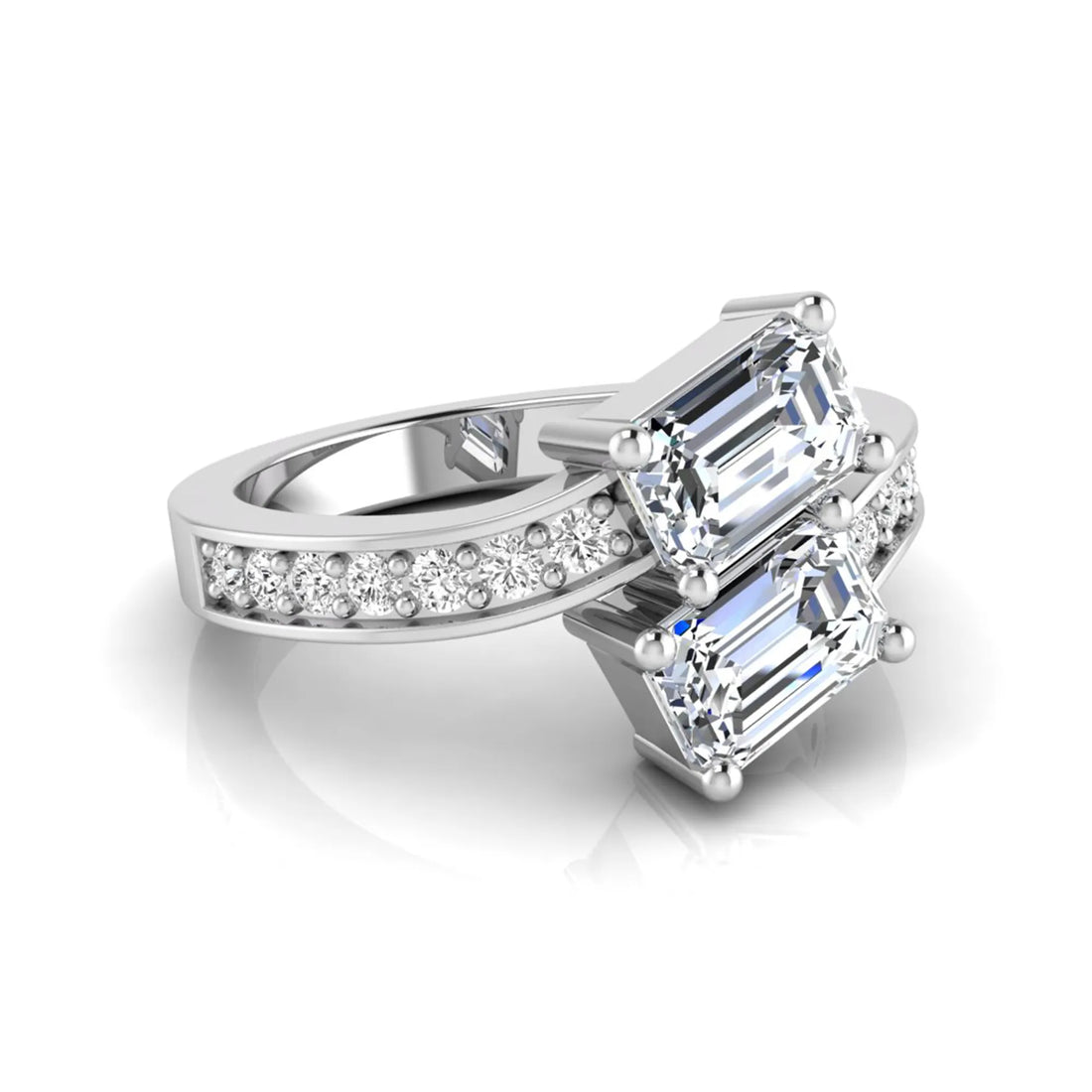 OctaPearl Emerald Cut Two Stone Lab Grown Diamond Bypass Engagement Ring