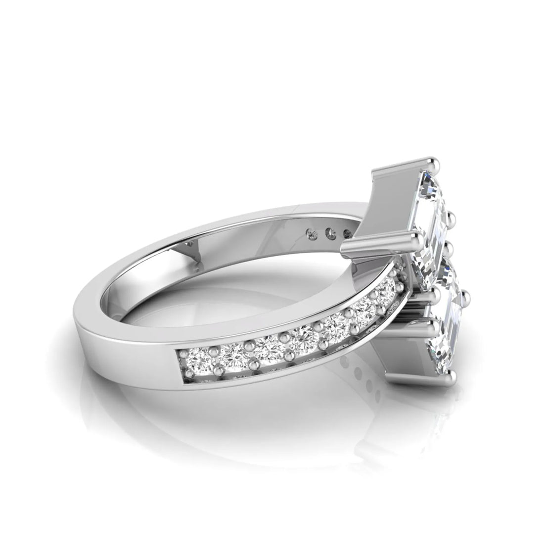 OctaPearl Emerald Cut Two Stone Lab Grown Diamond Bypass Engagement Ring