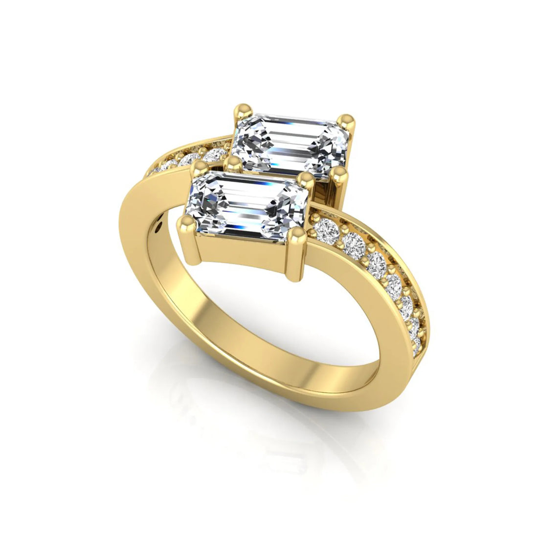 OctaPearl Emerald Cut Two Stone Lab Grown Diamond Bypass Engagement Ring