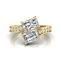 OctaPearl Emerald Cut Two Stone Lab Grown Diamond Bypass Engagement Ring