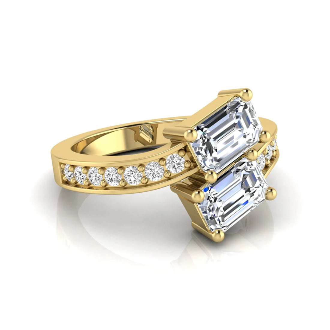 OctaPearl Emerald Cut Two Stone Lab Grown Diamond Bypass Engagement Ring