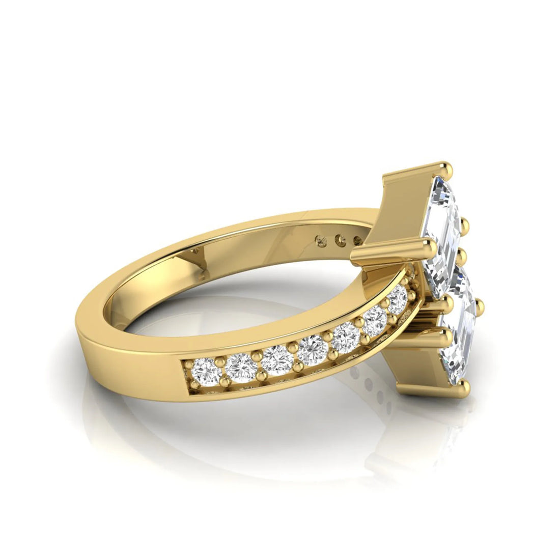 OctaPearl Emerald Cut Two Stone Lab Grown Diamond Bypass Engagement Ring
