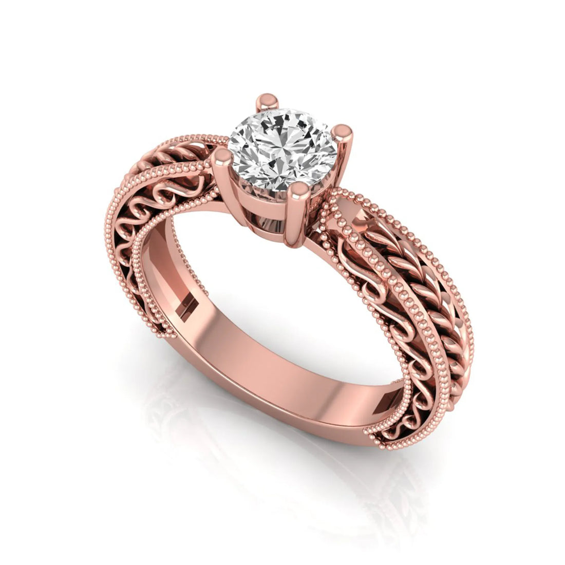 OctaPearl Vintage Inspired Round Lab Grown Diamond Solitaire Engagement Ring