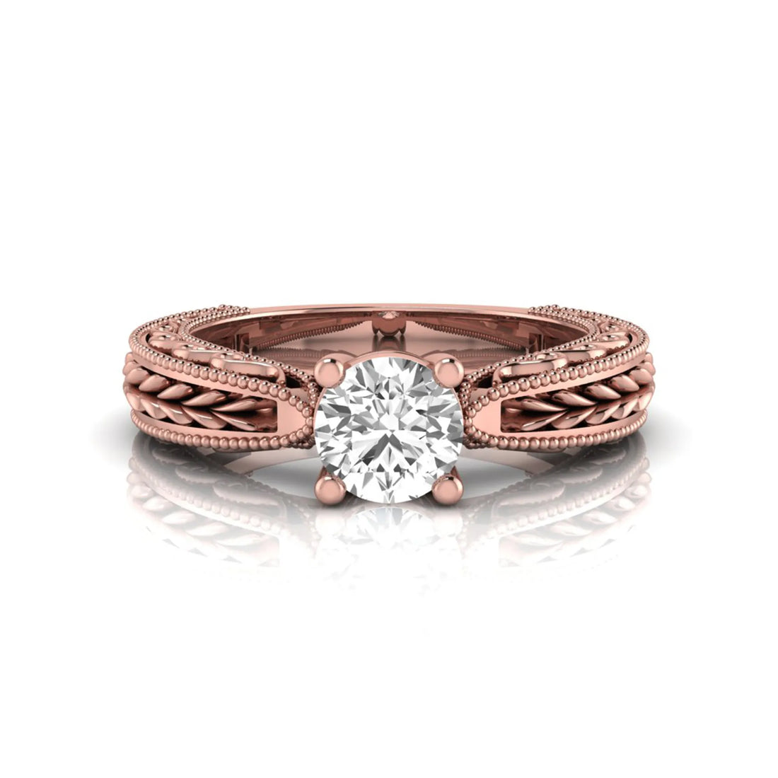 OctaPearl Vintage Inspired Round Lab Grown Diamond Solitaire Engagement Ring