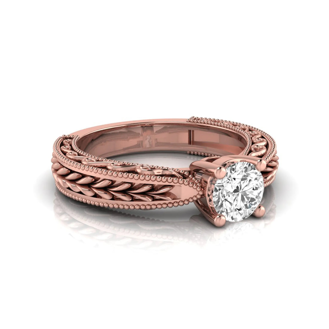 OctaPearl Vintage Inspired Round Lab Grown Diamond Solitaire Engagement Ring