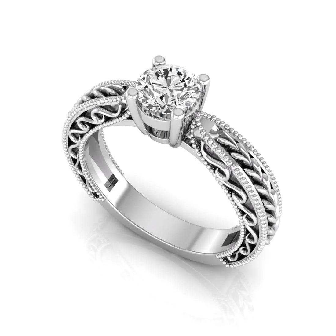 OctaPearl Vintage Inspired Round Lab Grown Diamond Solitaire Engagement Ring