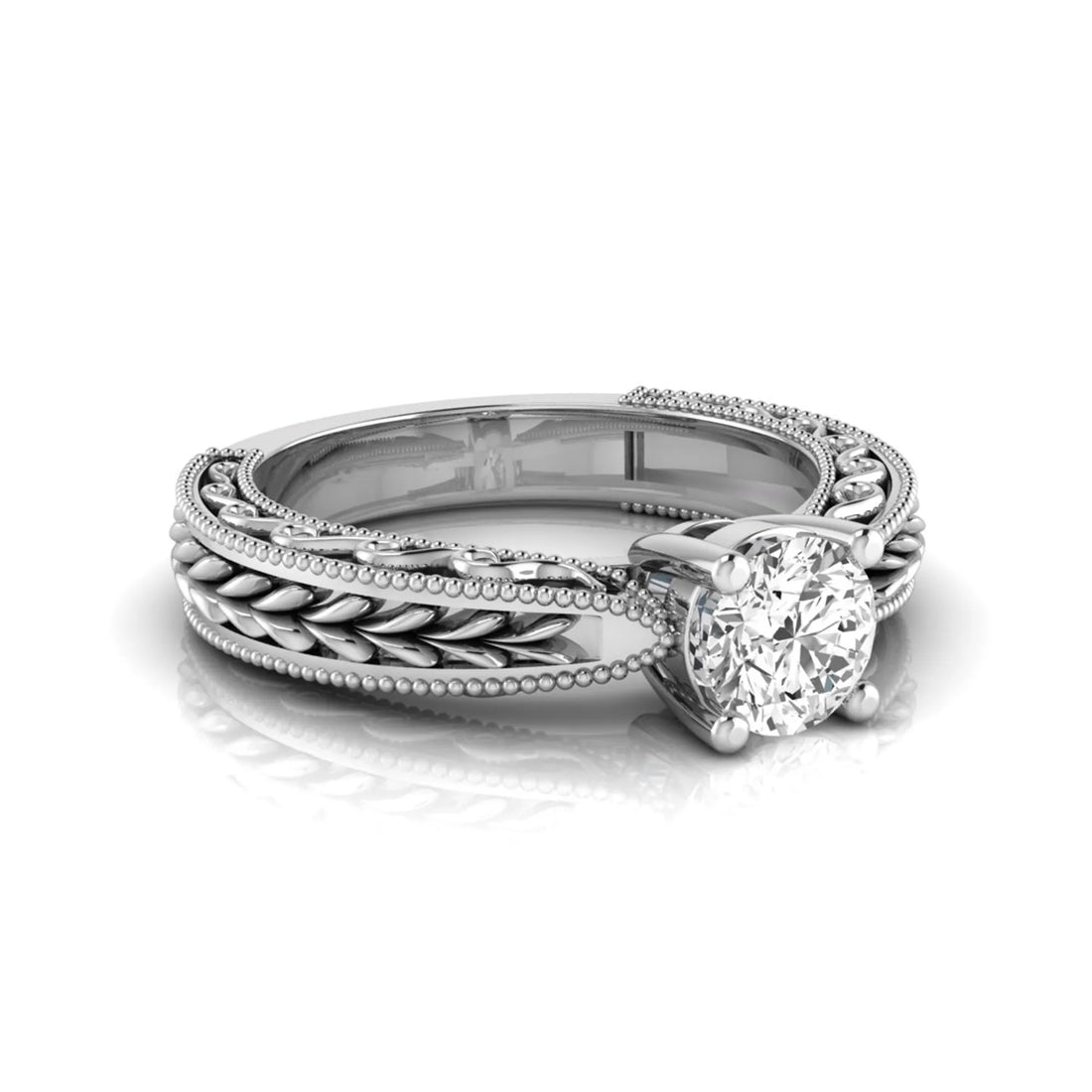 OctaPearl Vintage Inspired Round Lab Grown Diamond Solitaire Engagement Ring