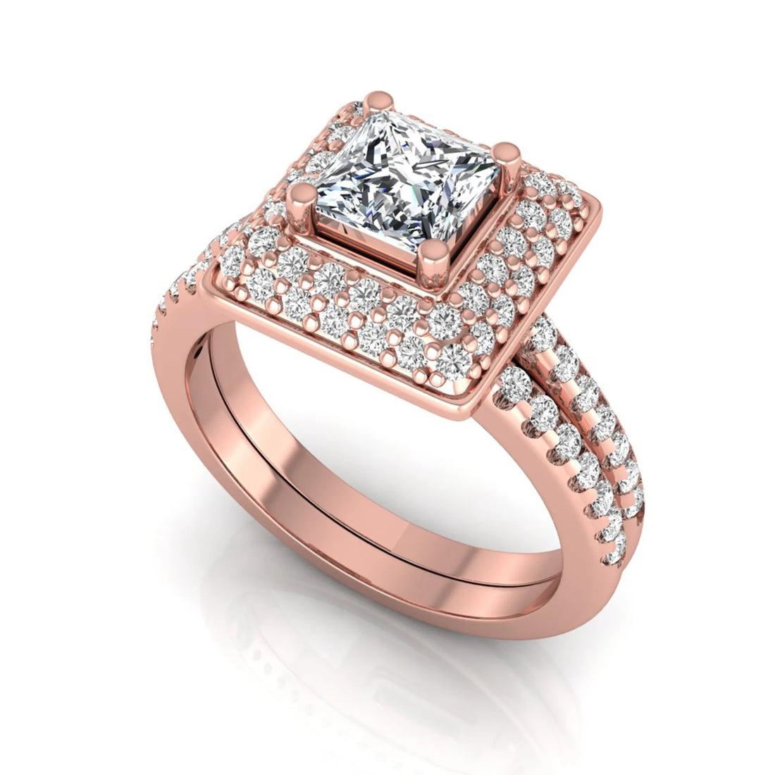 OctaPearl Princess Halo Lab Grown Diamond Bridal Ring Set