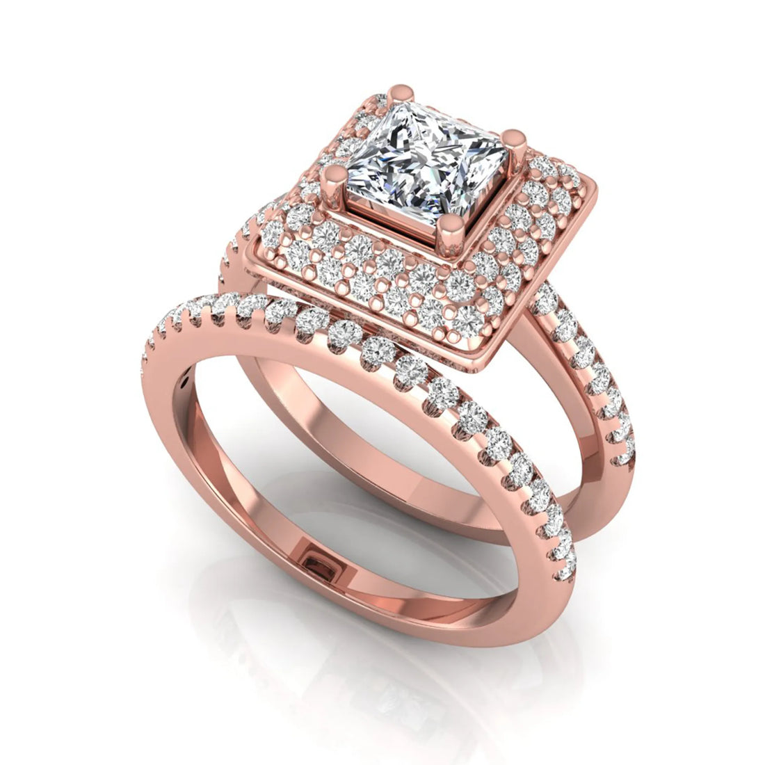 OctaPearl Princess Halo Lab Grown Diamond Bridal Ring Set