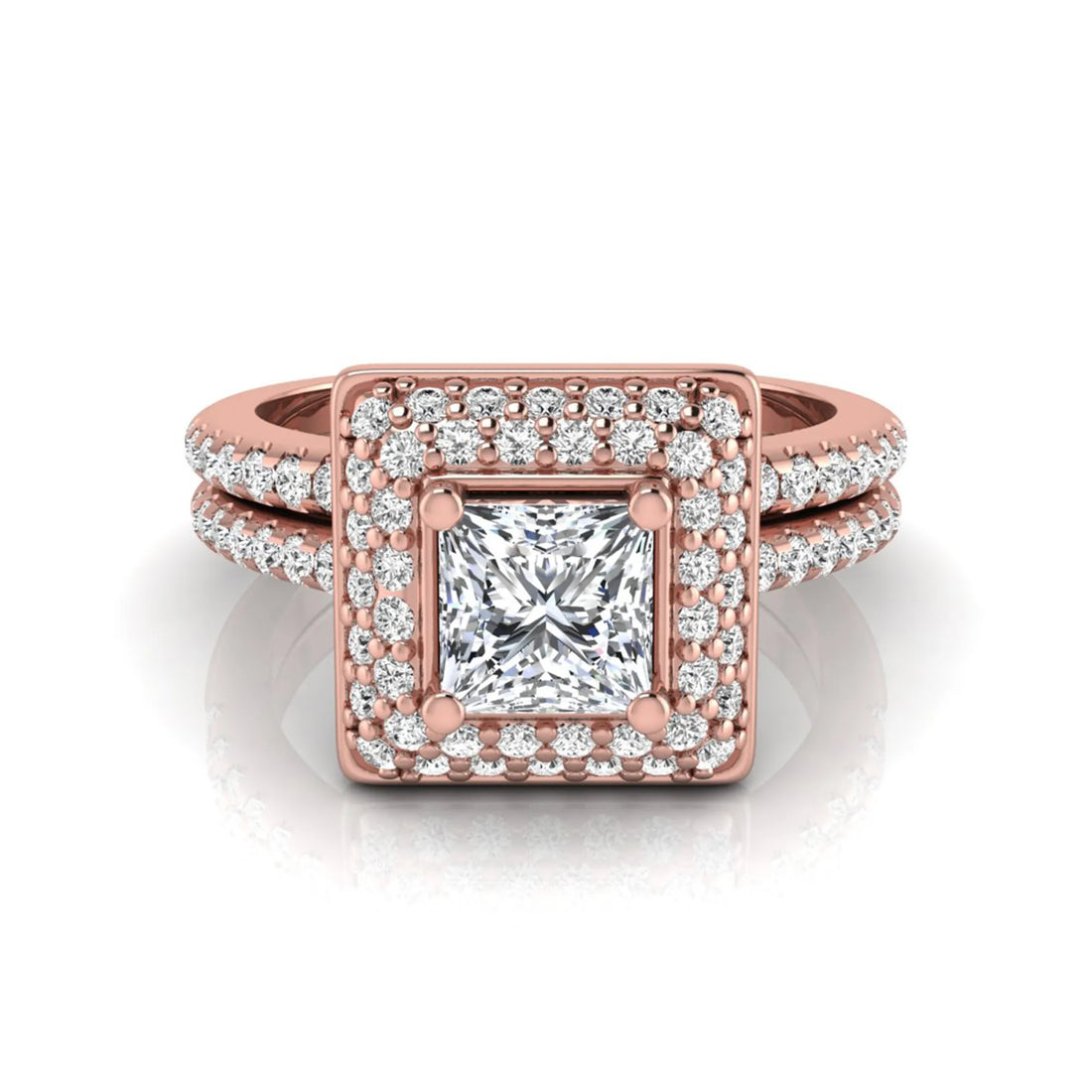 OctaPearl Princess Halo Lab Grown Diamond Bridal Ring Set