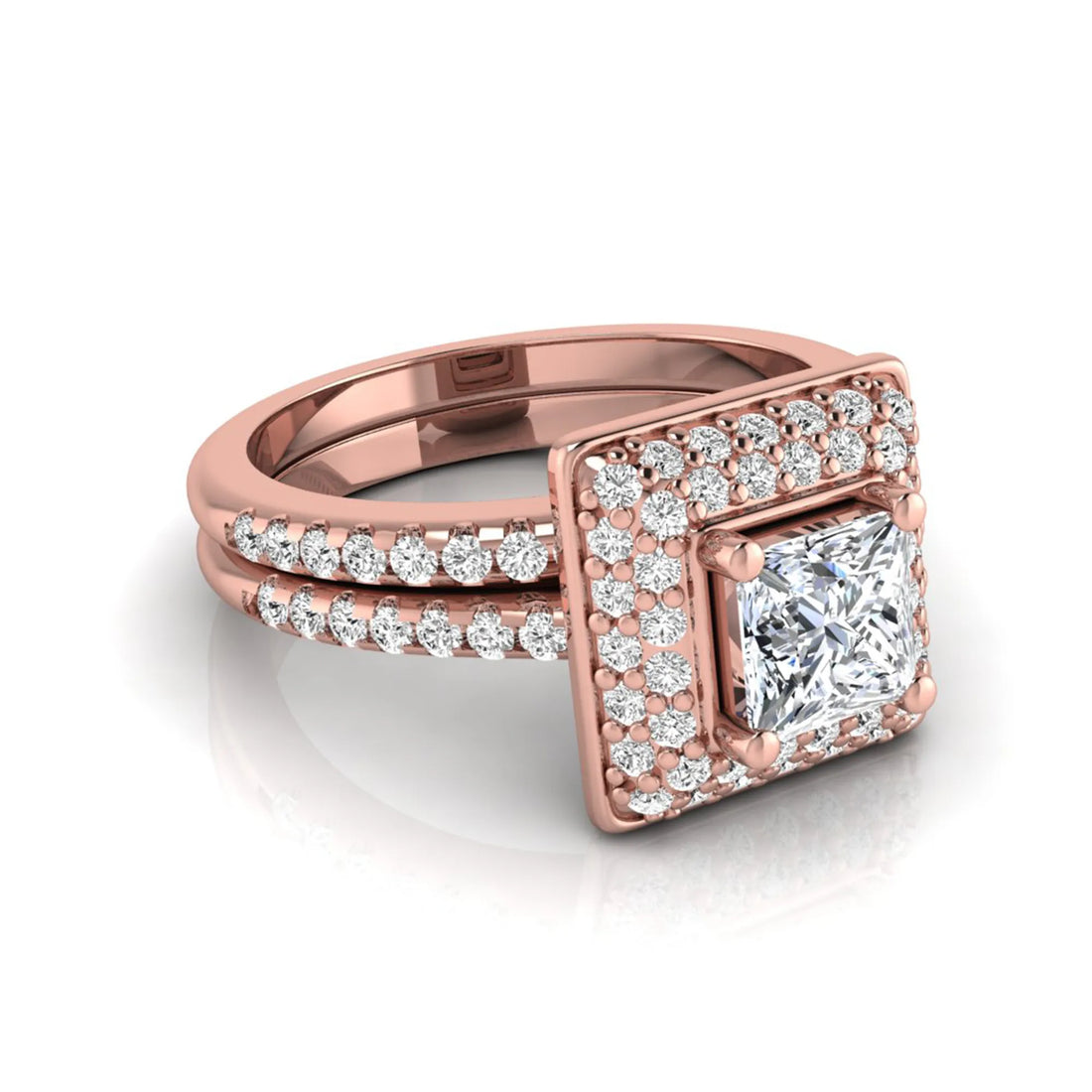 OctaPearl Princess Halo Lab Grown Diamond Bridal Ring Set