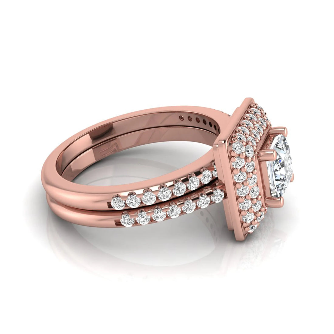 OctaPearl Princess Halo Lab Grown Diamond Bridal Ring Set