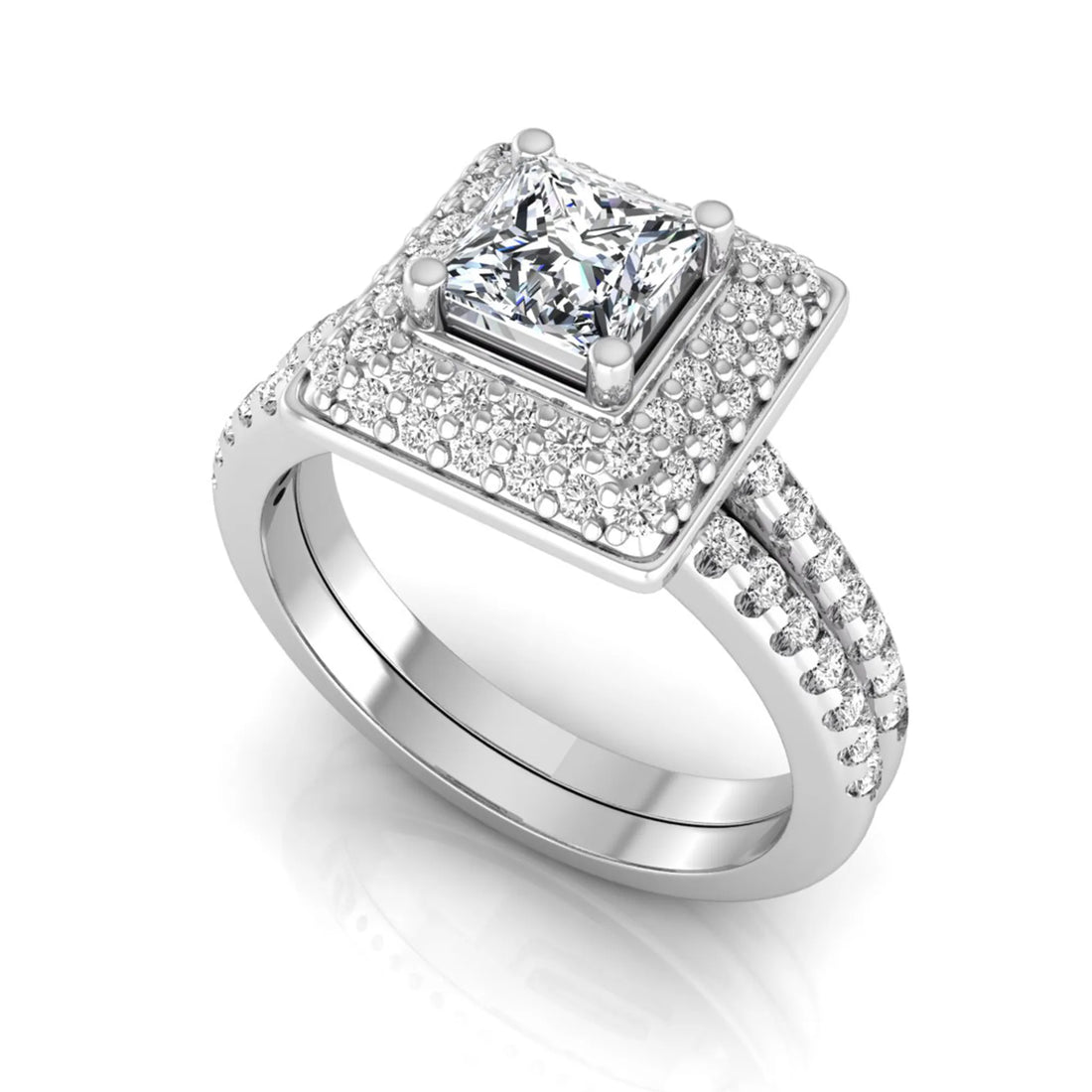 OctaPearl Princess Halo Lab Grown Diamond Bridal Ring Set