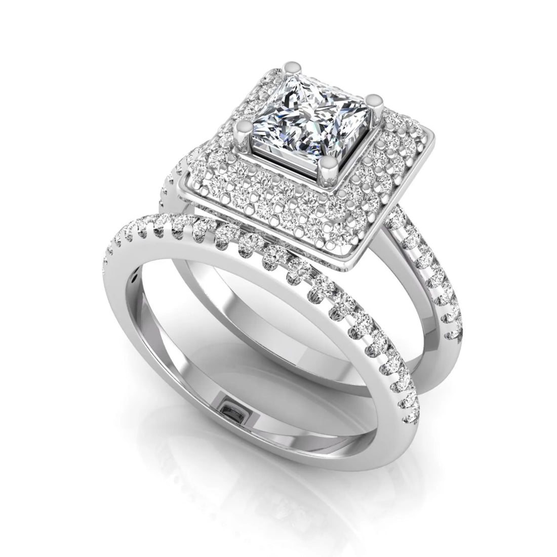 OctaPearl Princess Halo Lab Grown Diamond Bridal Ring Set