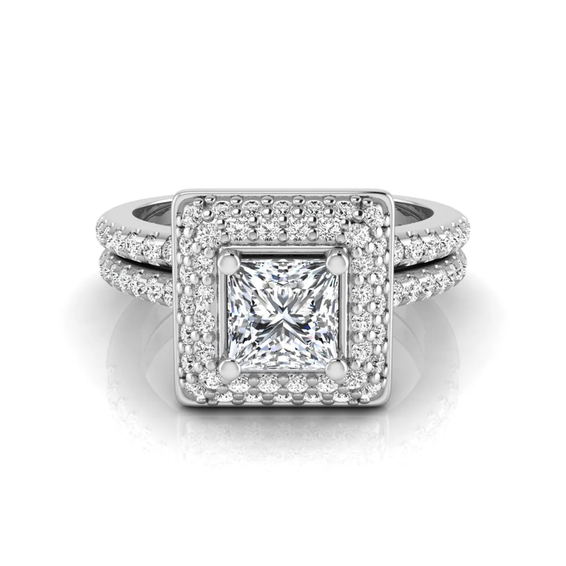 OctaPearl Princess Halo Lab Grown Diamond Bridal Ring Set