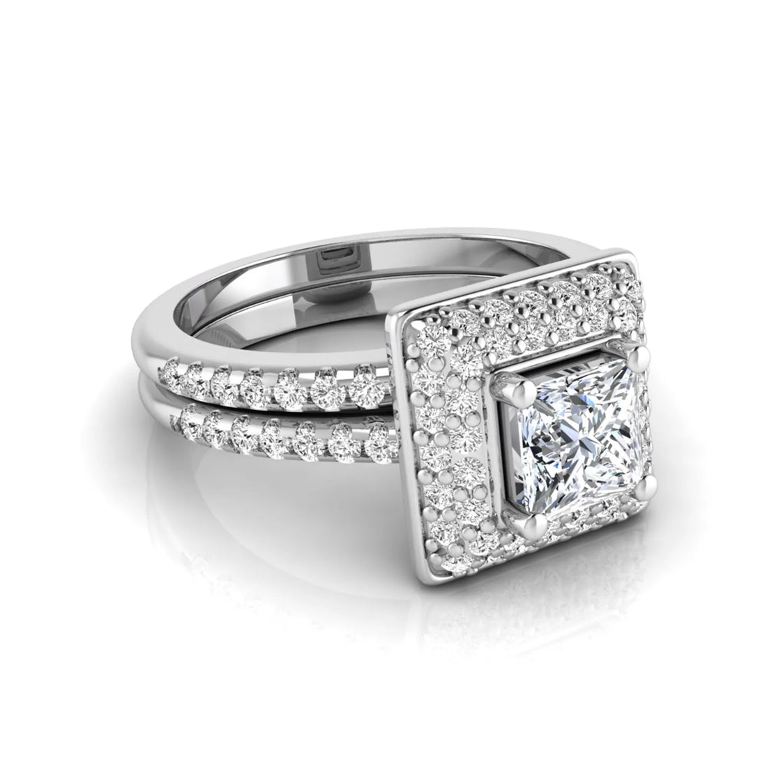 OctaPearl Princess Halo Lab Grown Diamond Bridal Ring Set