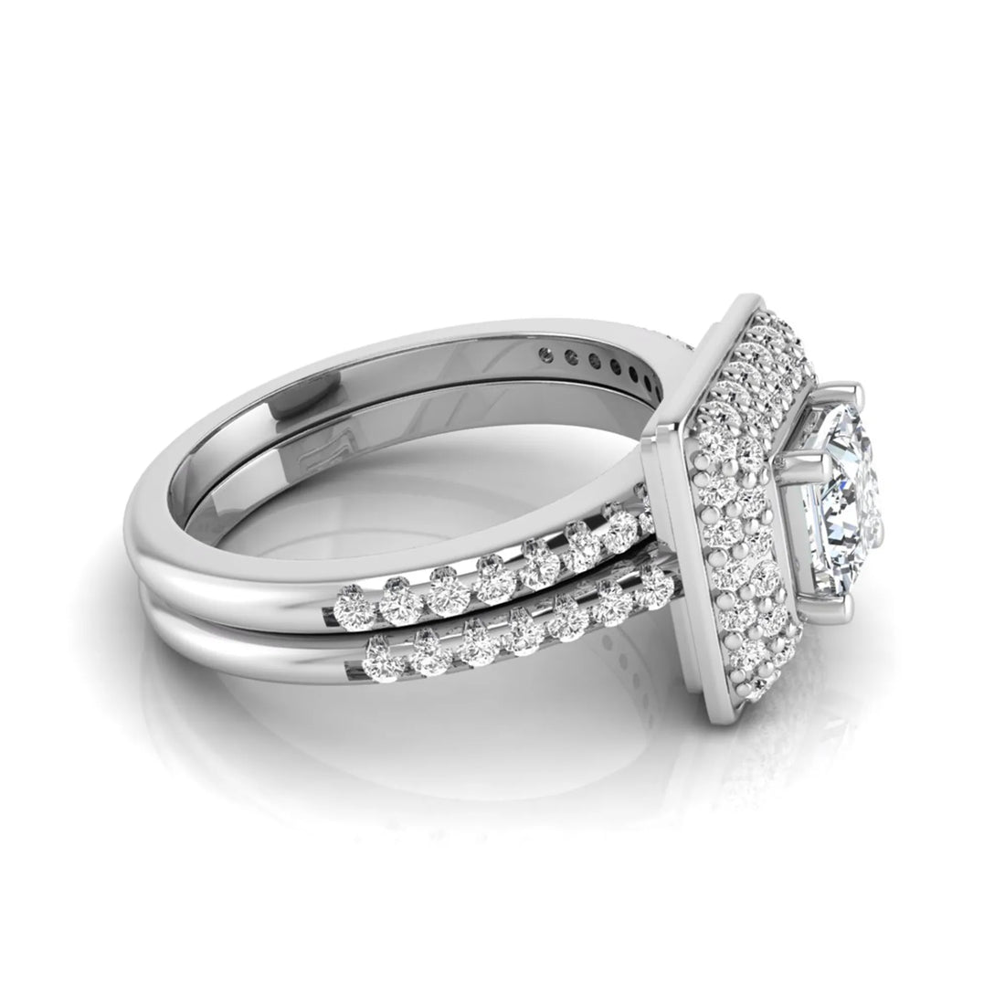 OctaPearl Princess Halo Lab Grown Diamond Bridal Ring Set